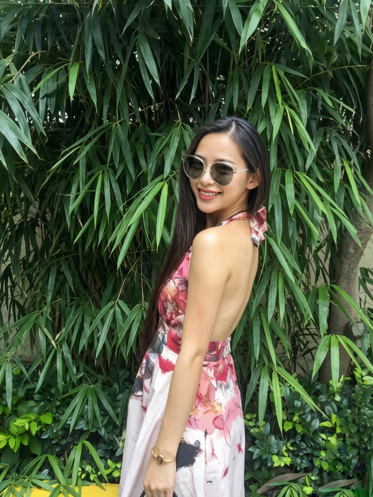 Custom Print Silk Halter Dress