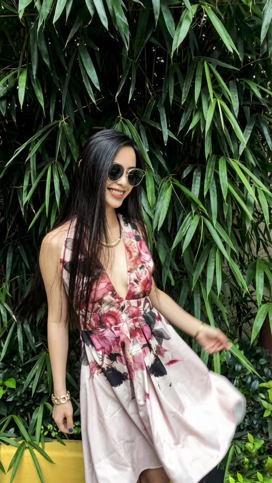 Custom Print Silk Halter Dress