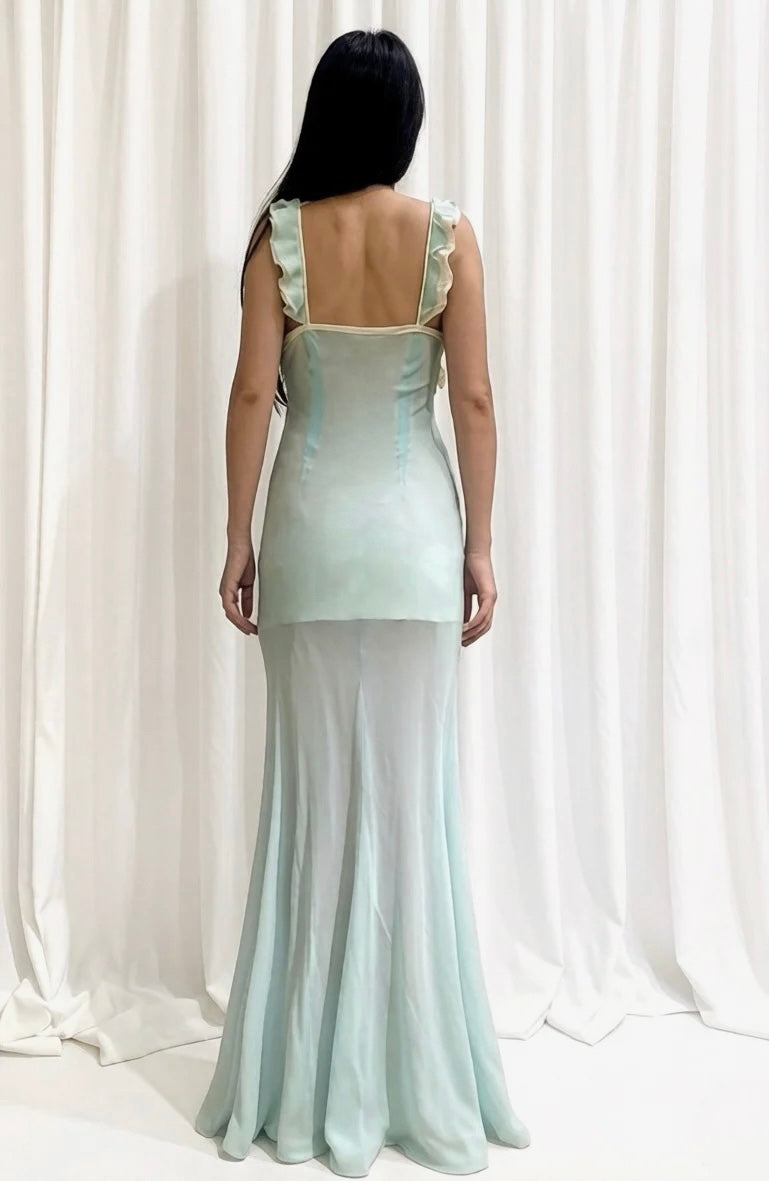 Hand-Embroidered Silk Maxi - Mint Sage Blue
