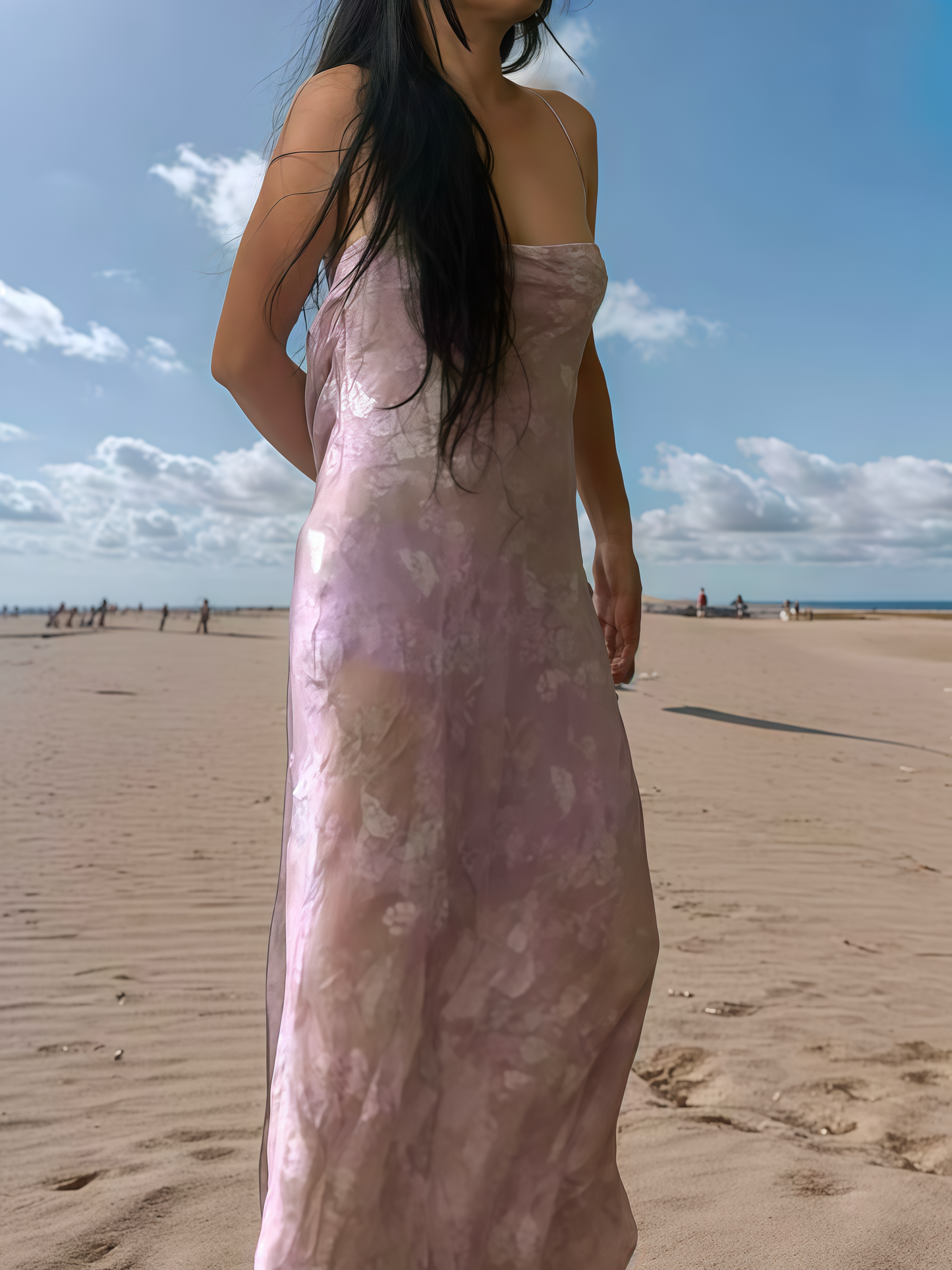 Vestido Lencero de Gasa de Seda con Flores de Lavanda