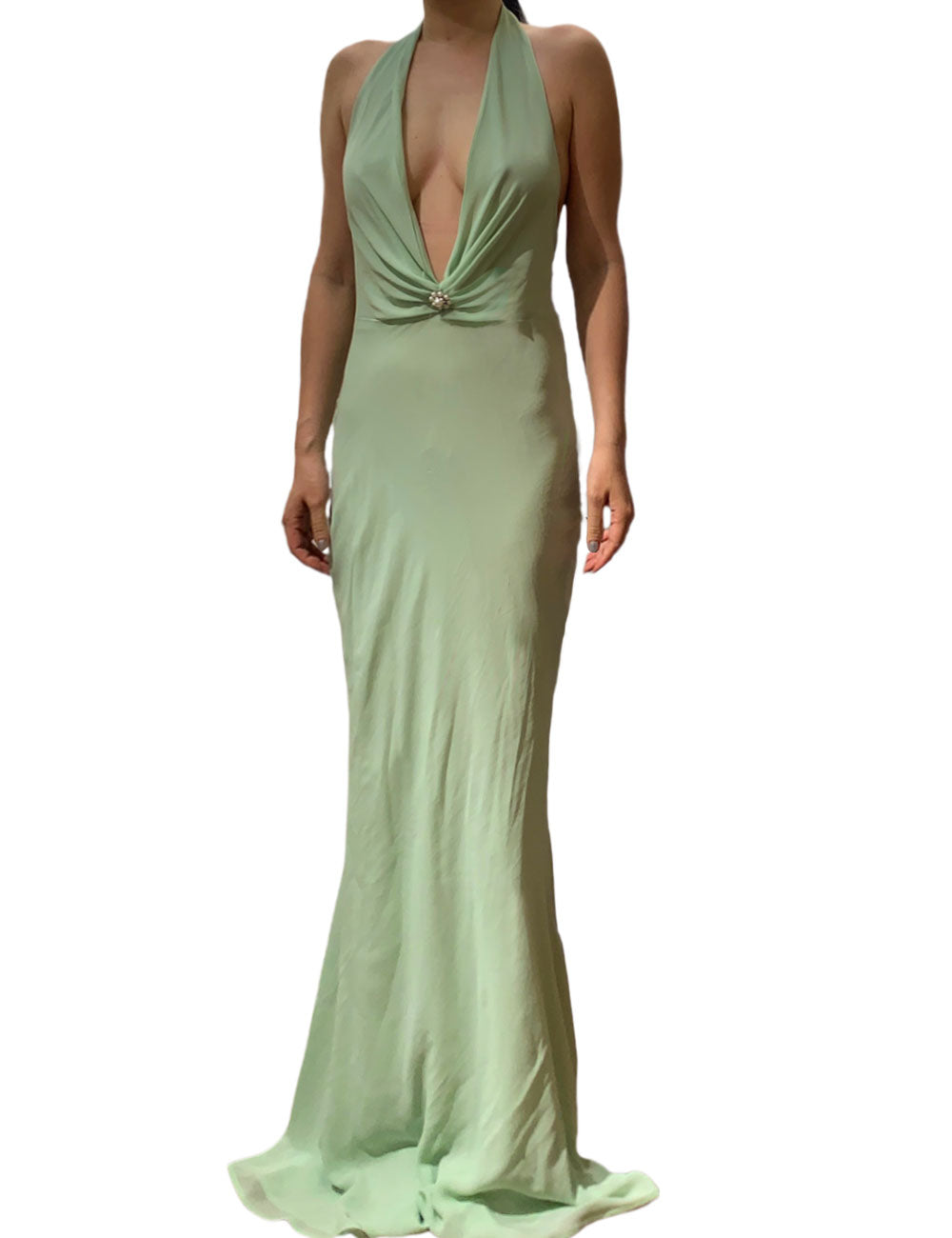 Jewel Mint Silk Chiffon Gown