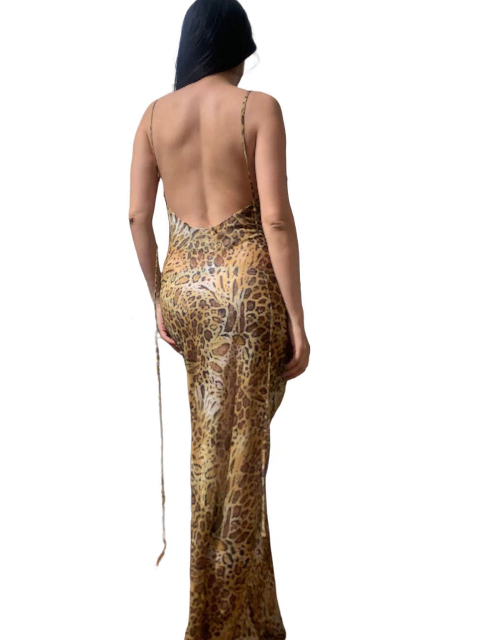 Vestido de gasa de seda con estampado de leopardo
