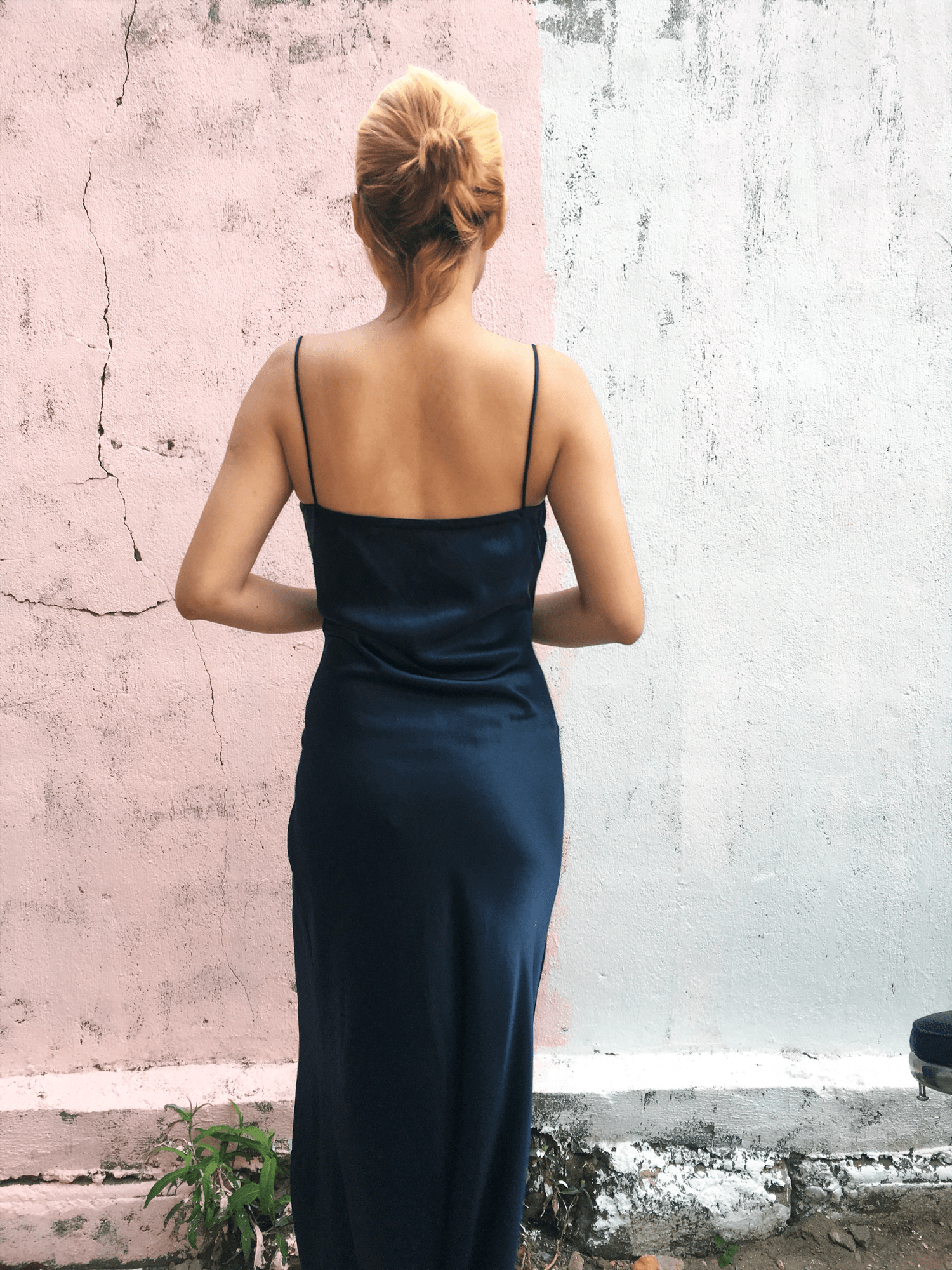 Dark Blue Organic Silk Cowl Neck Slip Dress - Studio Alashanghai Silk