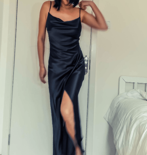 Dark Blue Organic Silk Cowl Neck Slip Dress - Studio Alashanghai Silk