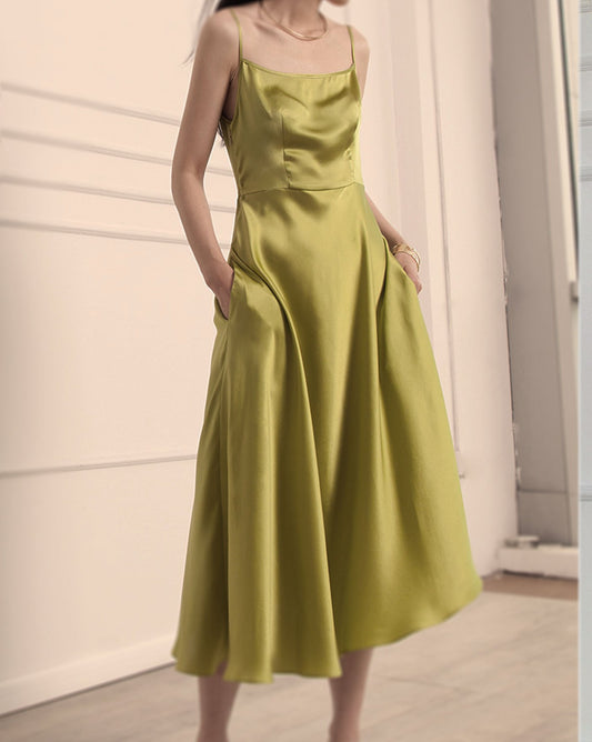 Jelena Green Mulberry Silk Slip Dress - Studio Alashanghai Silk