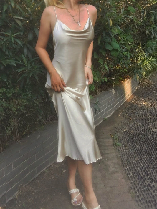 Light Khaki Silver Gray Mulberry Silk Dress - Studio Alashanghai Silk
